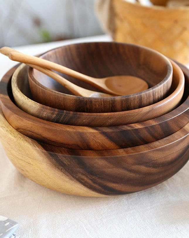 Kitchen Natural Wooden Bowl Household Fruit Bowl Salad Bowl For Home Restaurant Food Container Wooden Utensils Note The Size Hot
