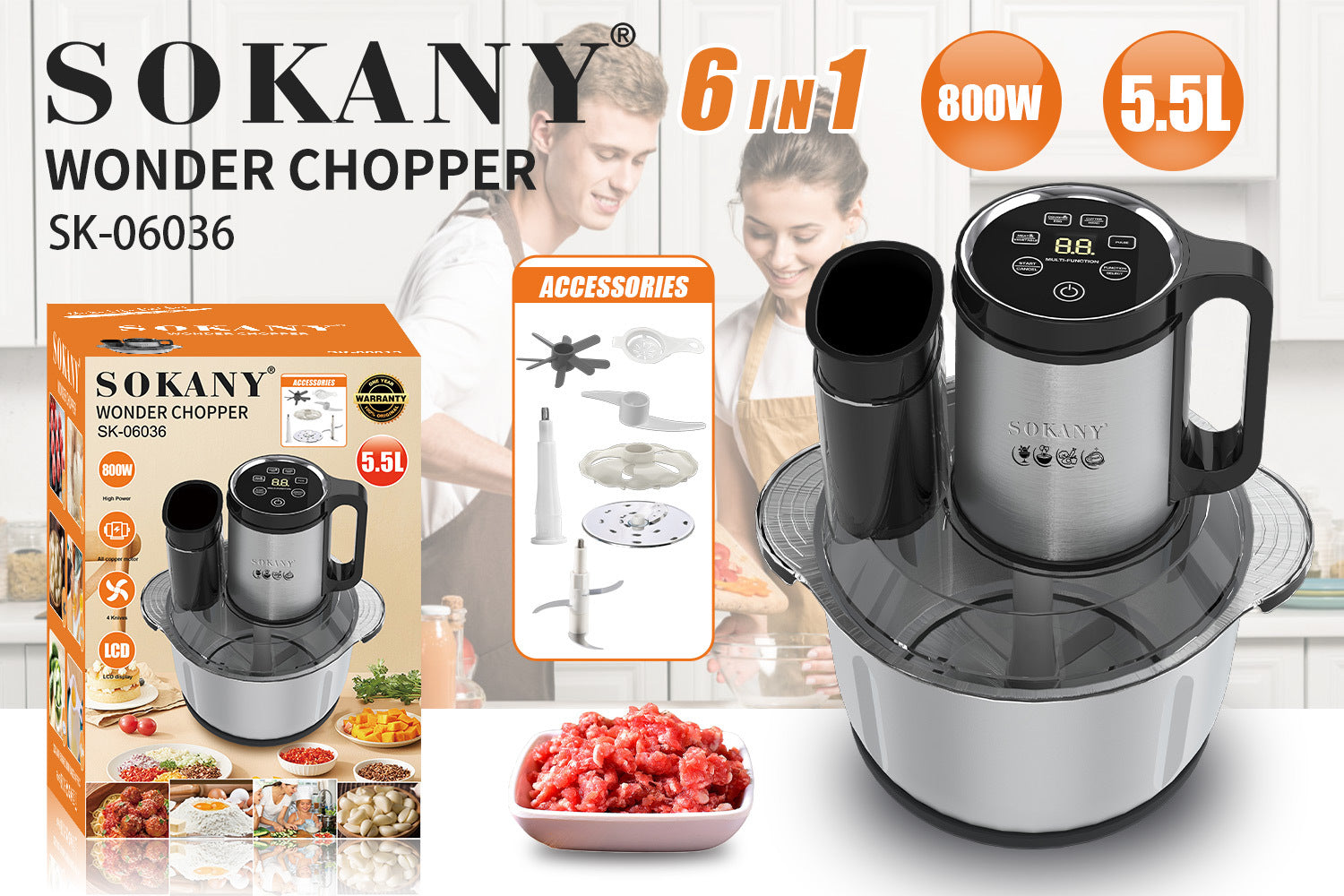 Meat Grinder Stainless Steel Cooking Machine Vegetable Cutting Mixer